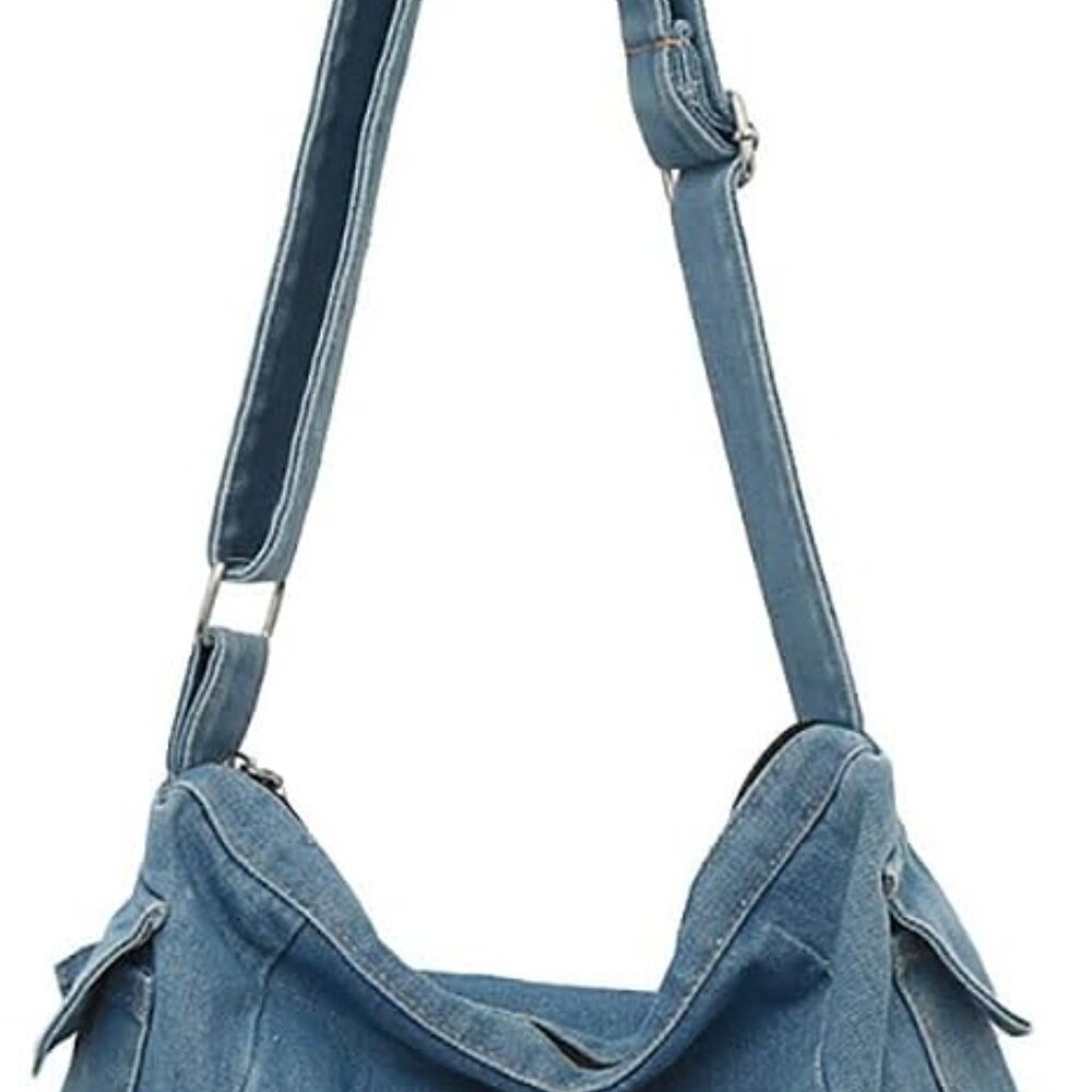 Denim Shoulder Handbag Casual Retro Style Tote Bag Convenient Adjustable Shoulde
